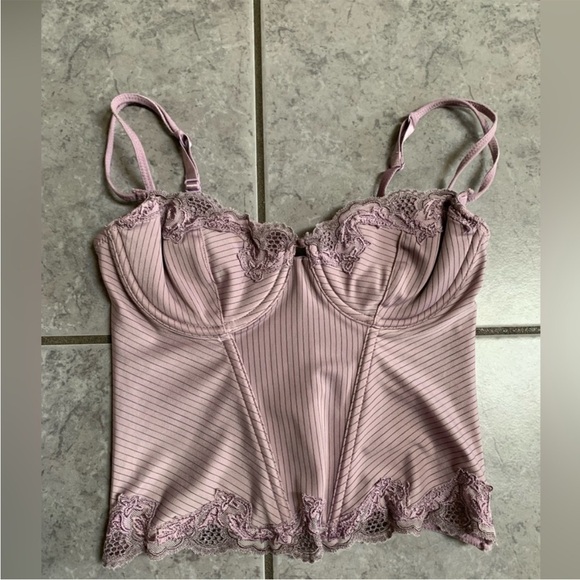SATIN PURPLE STRIPE CORSET TOP - Picture 1 of 3